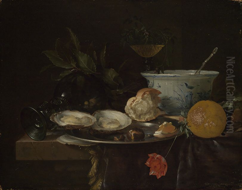 Breakfast piece with oysters and an orange Oil Painting by Jan Davidsz. De Heem