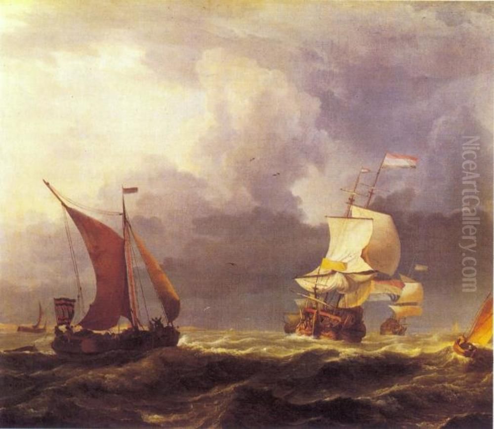 Schepen in stormachtig weer Oil Painting by Ludolf Bakhuizen