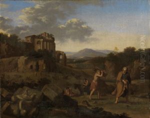 Italianate mountain landscape with Abraham and Isaac on their way to the place of sacrifice