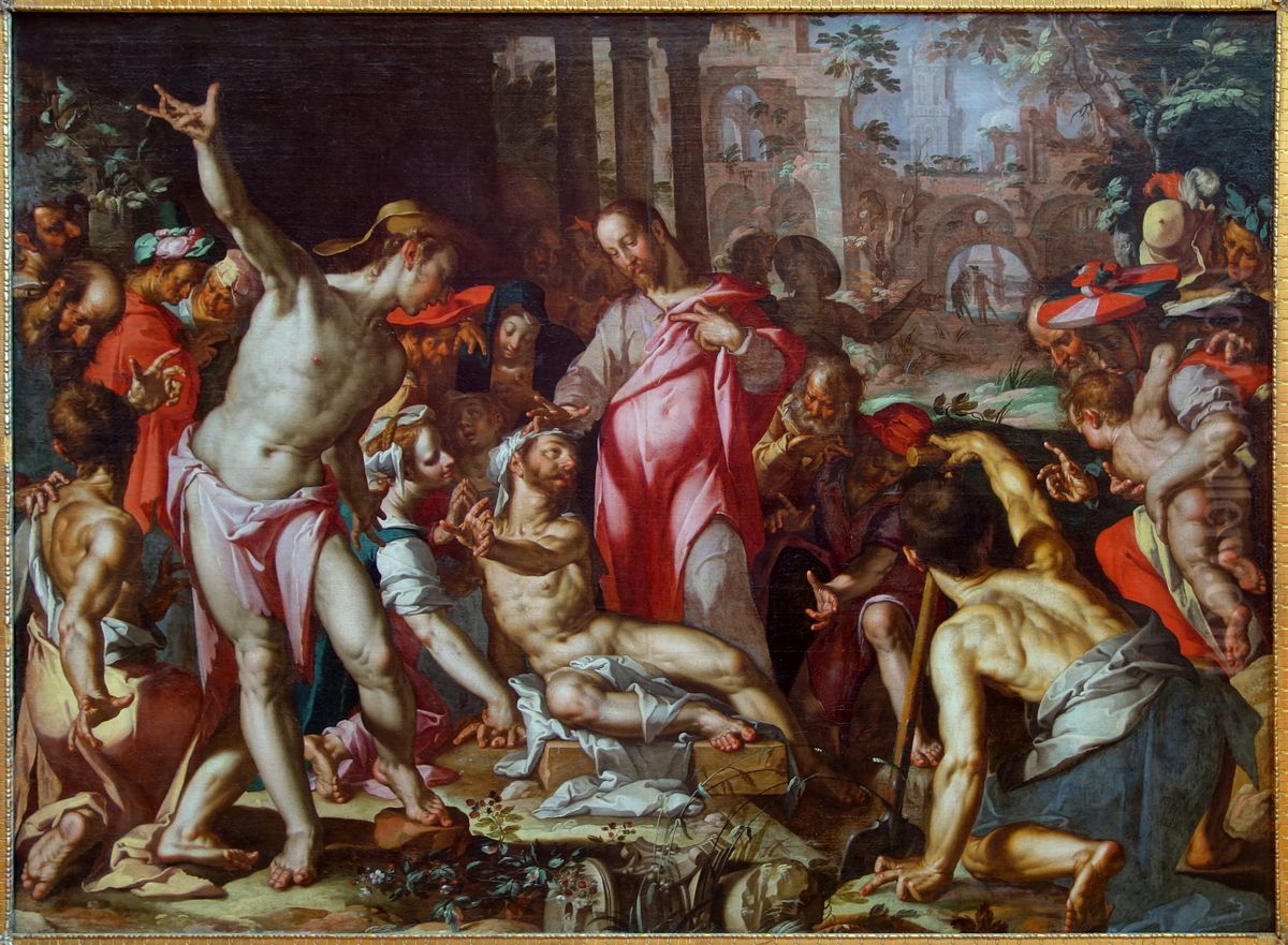 The raising of Lazarus ('Lazarus, come out') Oil Painting by Joachim Wtewael (Uytewael)