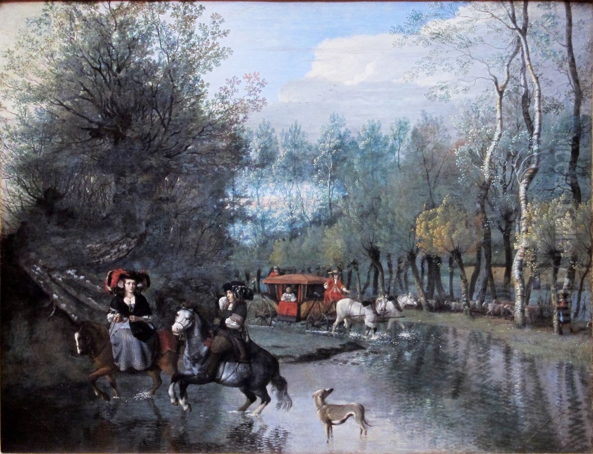 Male and female riders Oil Painting by Johannes Siberechts
