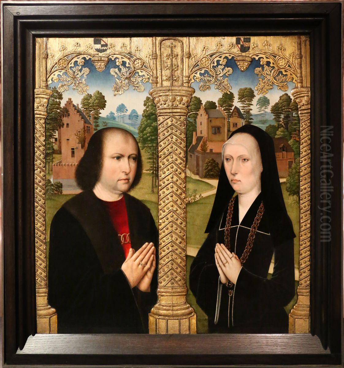 Portrait of Louis de Quarry, ontvanger der belastingen te Mechelen in 1482 (links), portret van Barbe de Cruysinck (rechts) Oil Painting by Master of the Embroidered Foliage