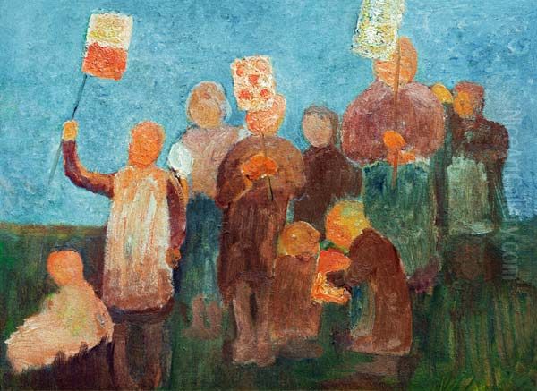 Children with Lanterns Oil Painting by Paula Modersohn-Becker