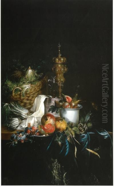 Sumptuous table with fruit and covered beaker Oil Painting by Catharina Treu
