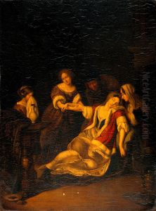 A lady fainting after bloodletting. Oil painting after Eglon