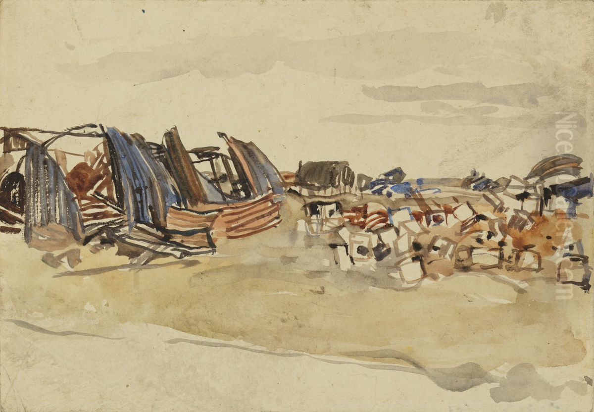 Shelled Nissan Huts Oil Painting by Frederick Varley