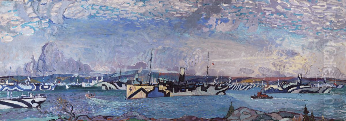 Convoy in Bedford Basin Oil Painting by Arthur Lismer