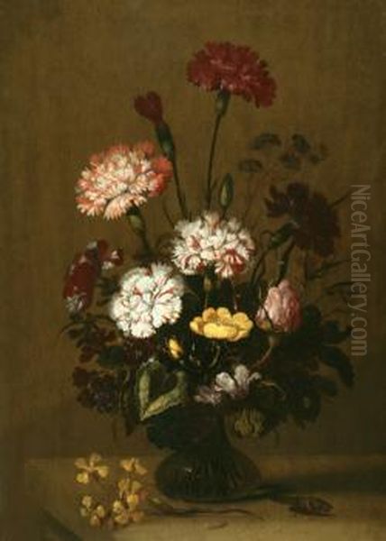 Flowers in a glass vase Oil Painting by Hans Bollongier