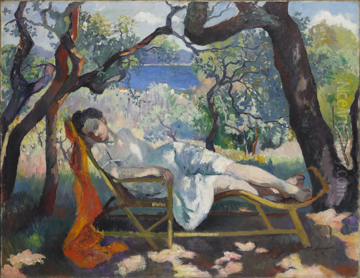 Le repos, Jeanne, Le Rocking-Chair Oil Painting by Henri Manguin