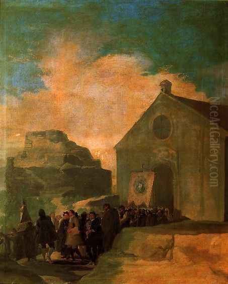 Village procession Oil Painting by Francisco Goya Fuendetodos
