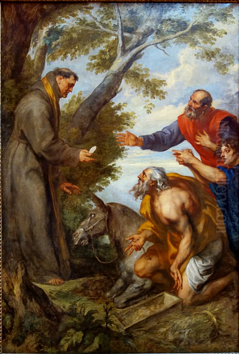 Saint Francis of Assisi and the miracle of the host and the mule Oil Painting by Sir Anthony Van Dyck
