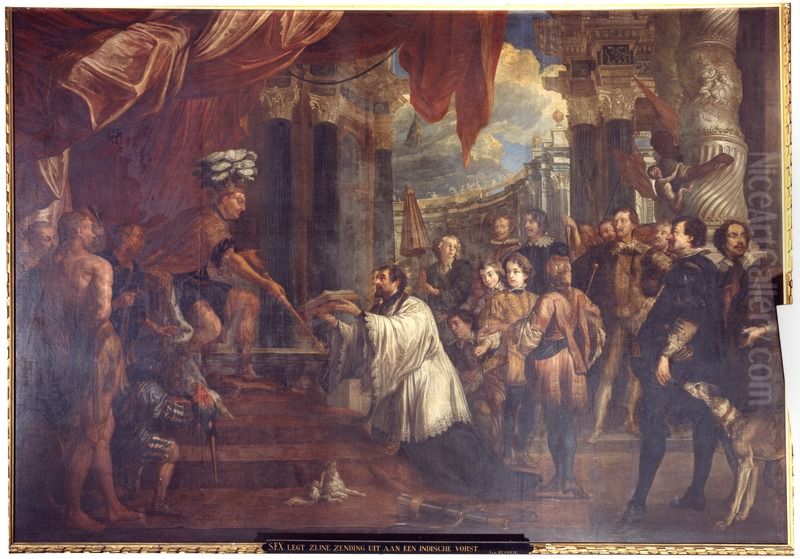 St Francis explains his mission to the Indian king Oil Painting by Jan Michiel Coxie