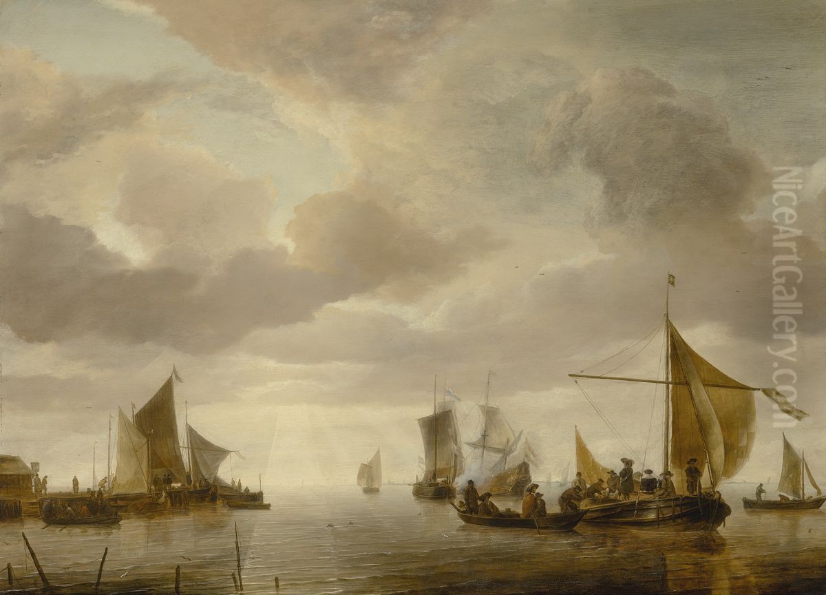 Shipping Scene in a Calm Sea Oil Painting by Jan Van De Cappelle