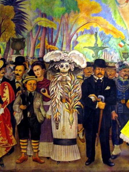 Sueno de una Tarde Dominical en la Alameda Central Oil Painting by Diego Rivera