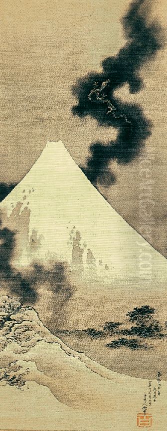 Dragon flying over Mount Fuji Oil Painting by Katsushika Hokusai