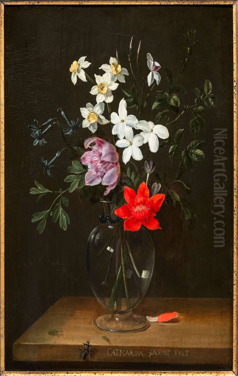Flower still life in a glass vase Oil Painting by Catarina Ykens (I)