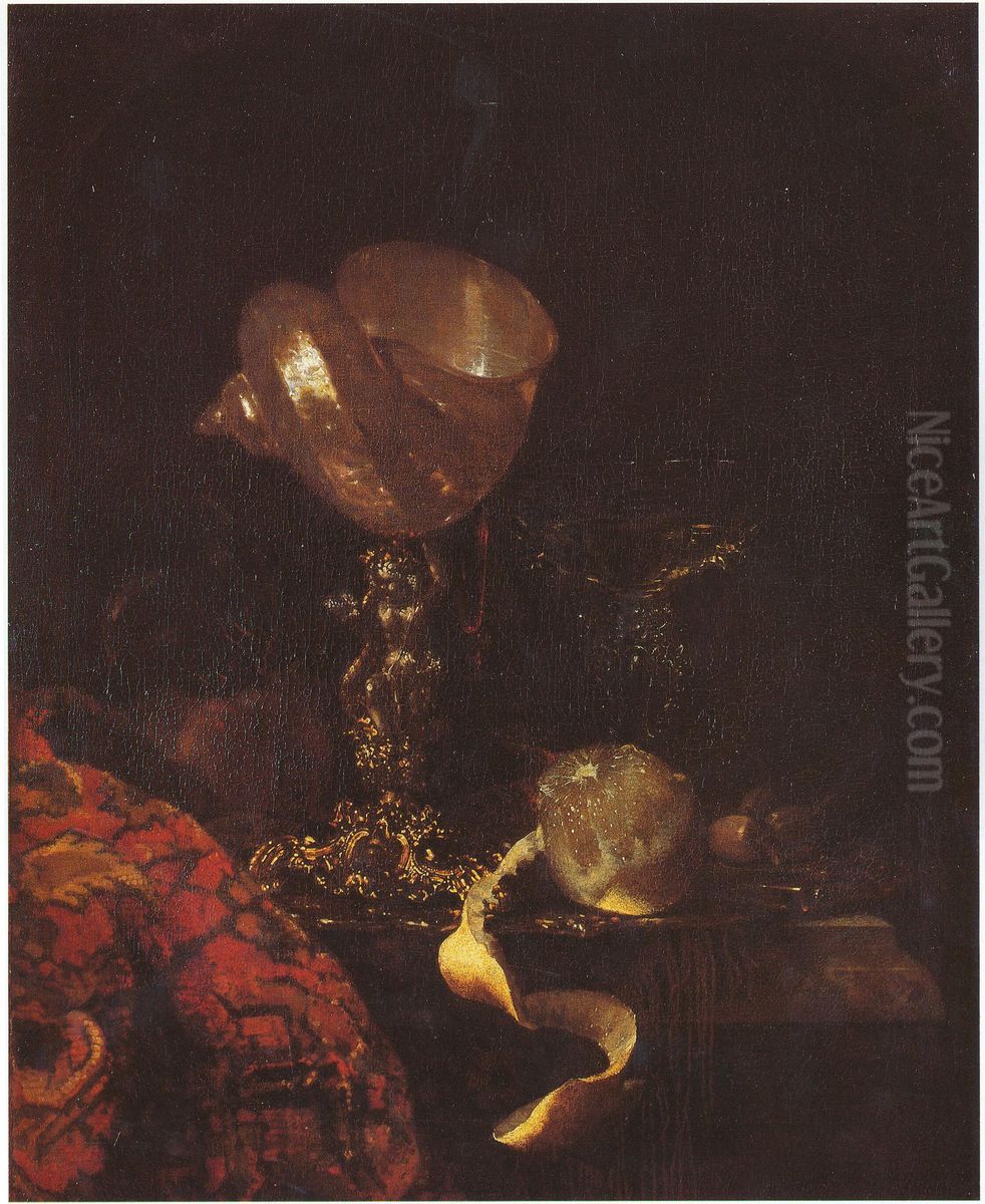 Still life with shell cup, glasses and a lemon Oil Painting by Willem Kalf