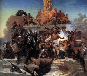 Cortez with stout armored band fights his way back into Tenochtitlan