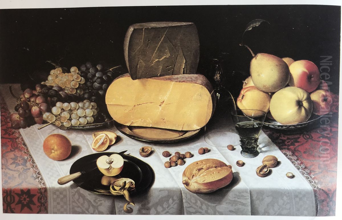 Laid Table with Cheese, Fruit and a Berkemeyer Oil Painting by Floris van Dyck