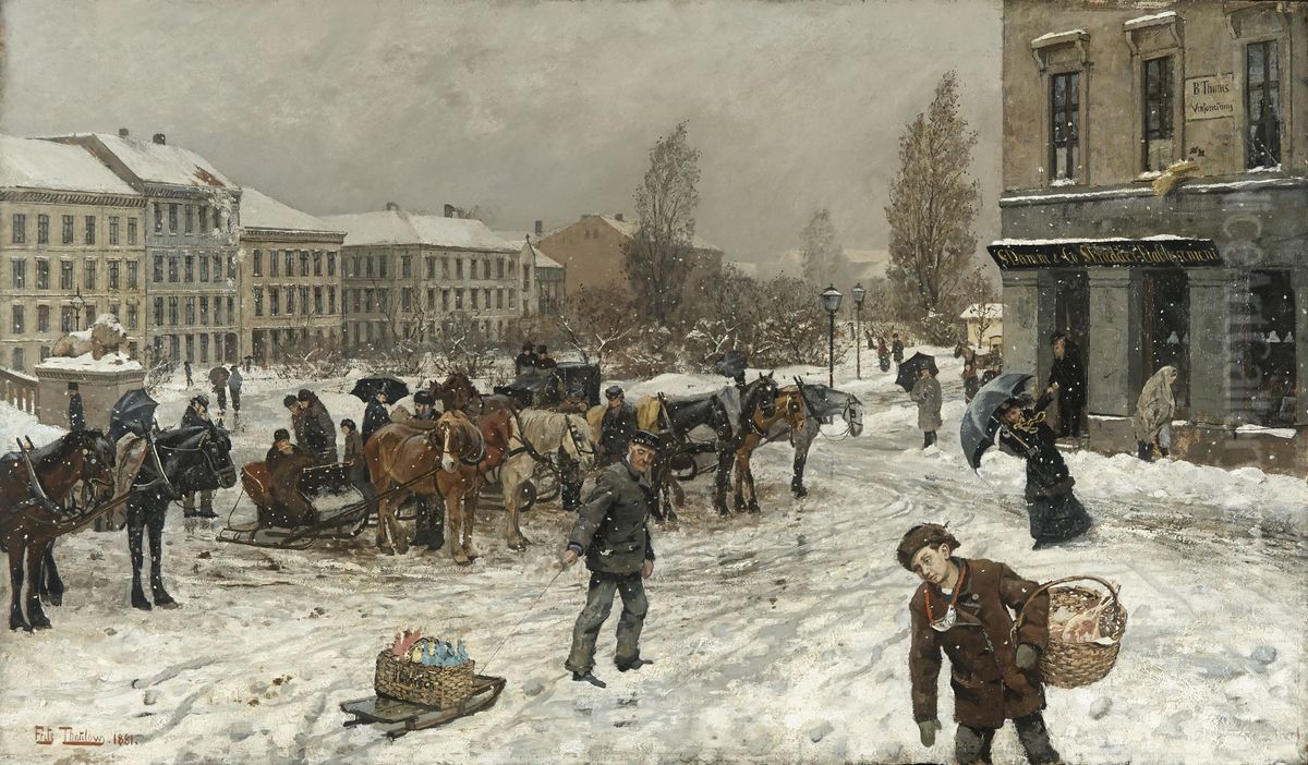 Stortings plass Oil Painting by Frits Thaulow