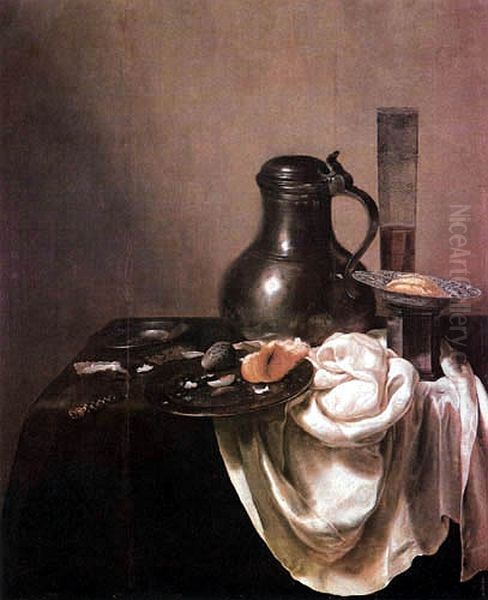Still Life with a Pewter Jug Oil Painting by Jan Jansz Den Uyl