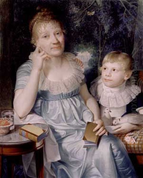 Benedikte Naubert with foster son Oil Painting by Daniel Caffe