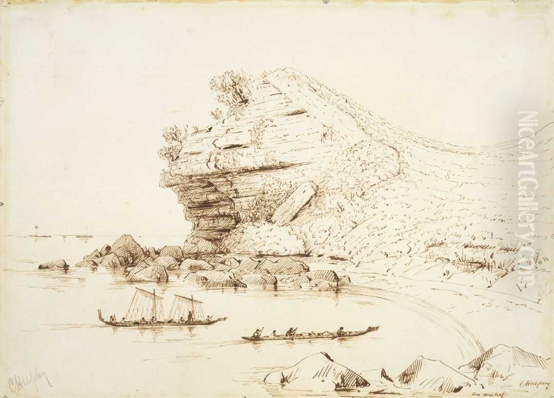 Sketch of North-West Cliff Brown's Island, Thames Oil Painting by Charles Heaphy