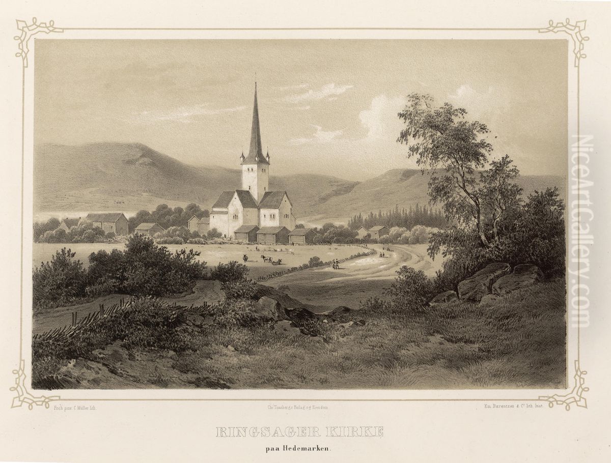 Ringsager kirke paa Hedemarken Oil Painting by Joachim Frich