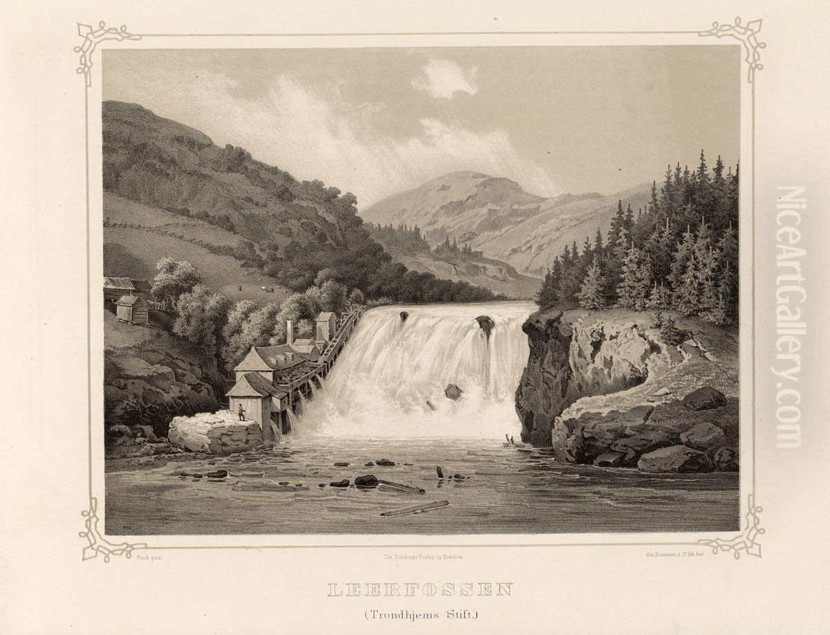 Leerfossen (Trondhjems Stift.) Oil Painting by Joachim Frich