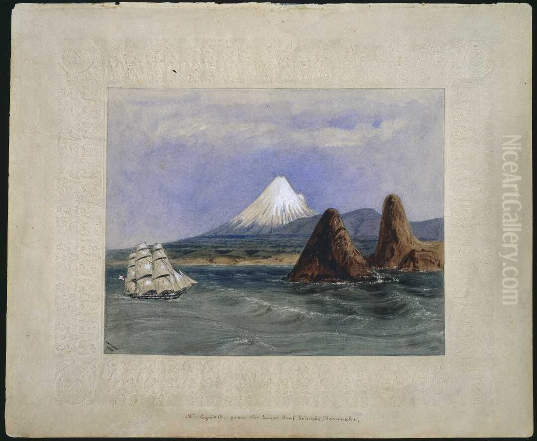 Mt Egmont, from the Sugar Loaf Islands, Taranake 1849 Oil Painting by Charles Heaphy