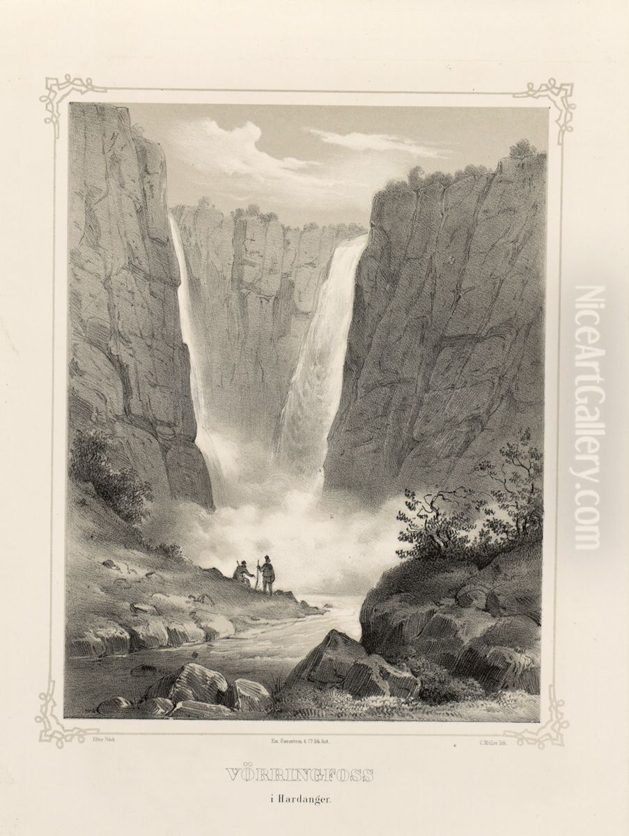 Vorringfoss i Hardanger. Oil Painting by Joachim Frich