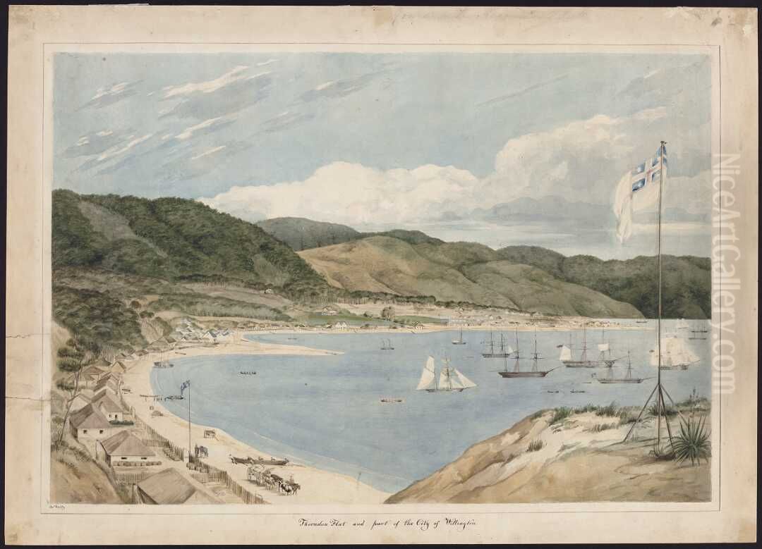 Thorndon Flat and part of the city of Wellington. Oil Painting by Charles Heaphy