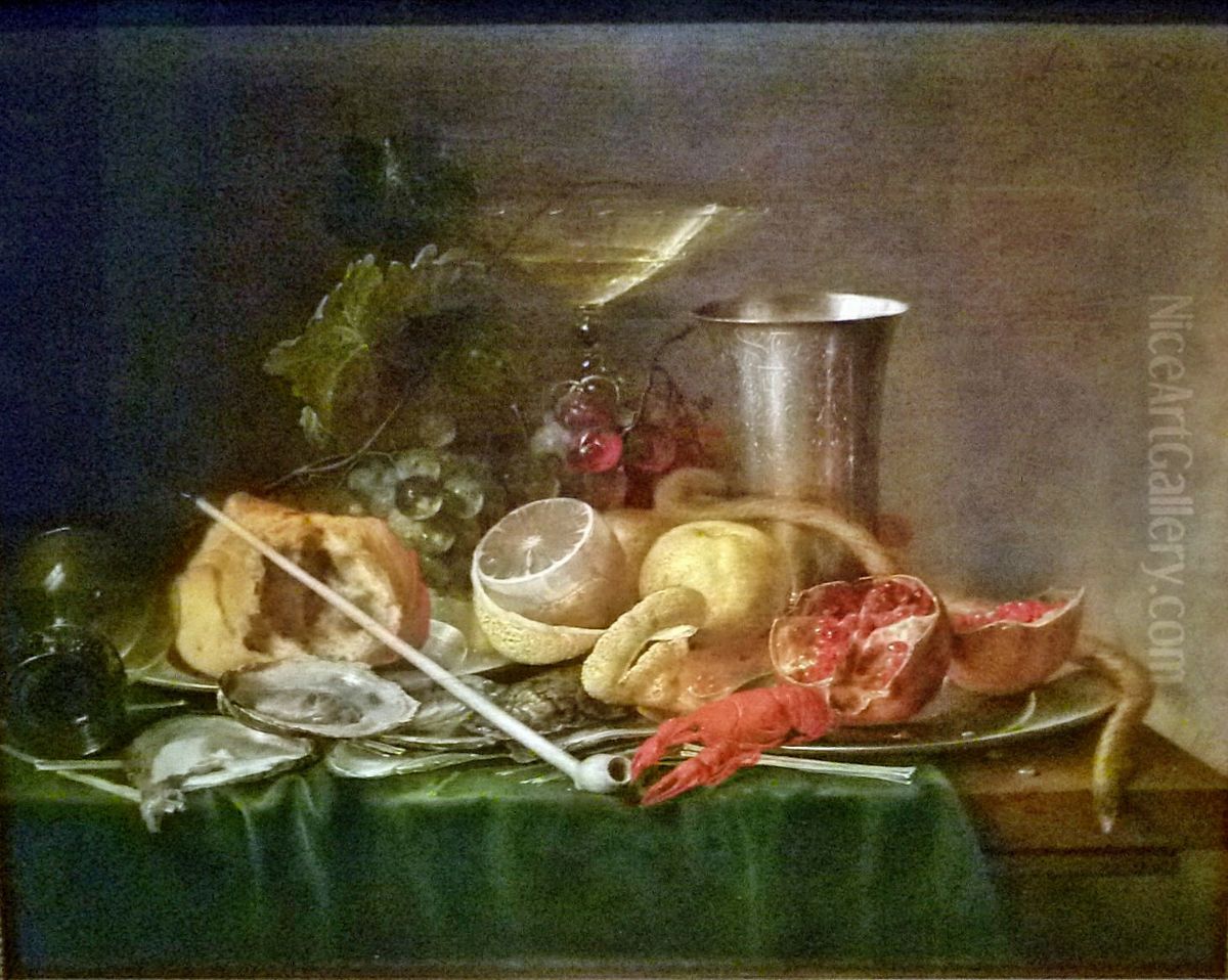 Stillleben, Fruhstuck mit Champagnerglas und Pfeife Oil Painting by Jan Davidsz. De Heem