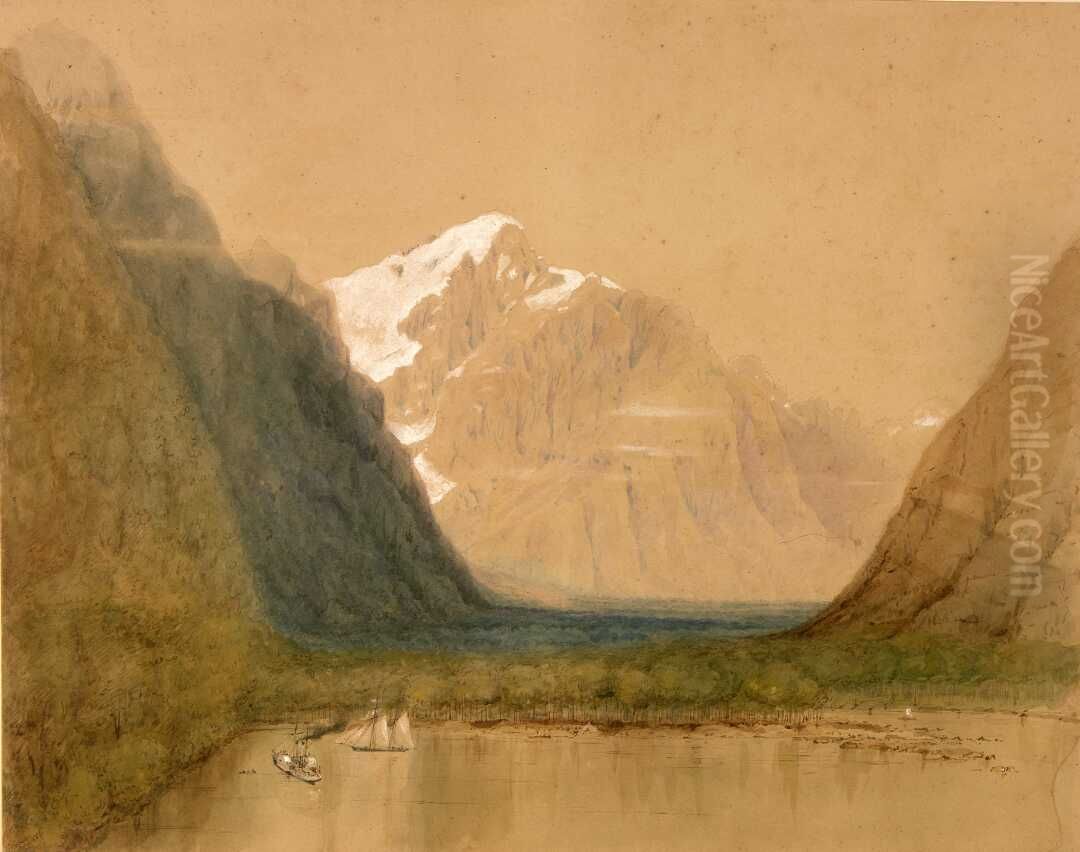 Harrison's cove, Milford Sound. Oil Painting by Charles Heaphy