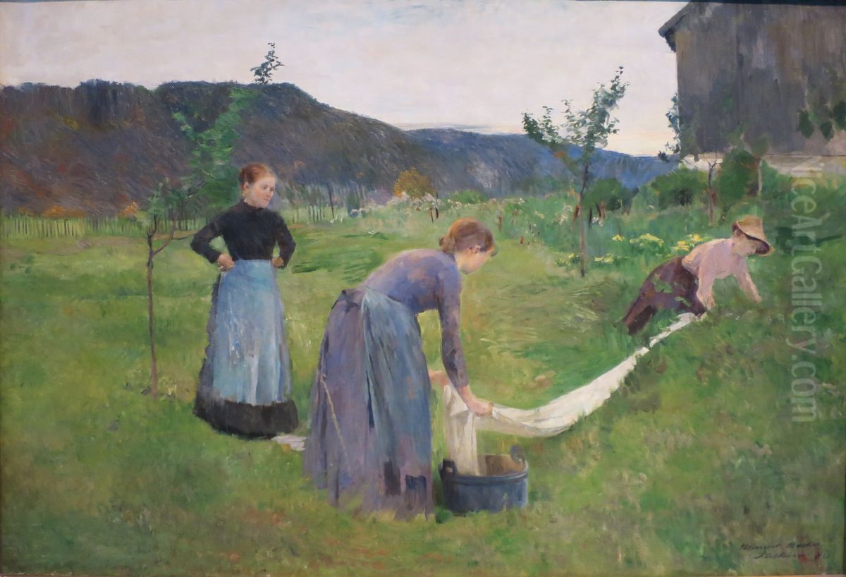 Drying Cloths Oil Painting by Harriet Backer