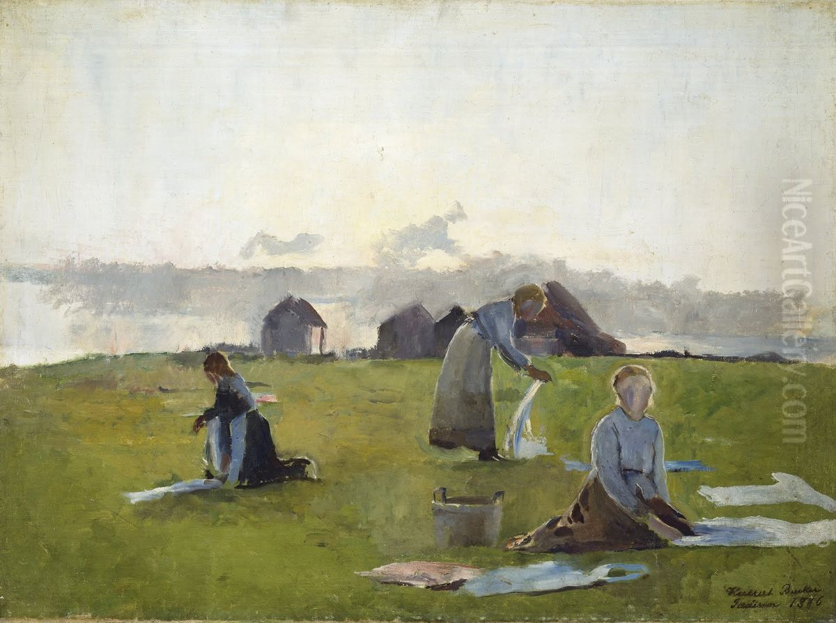 Drying the Laundry Oil Painting by Harriet Backer