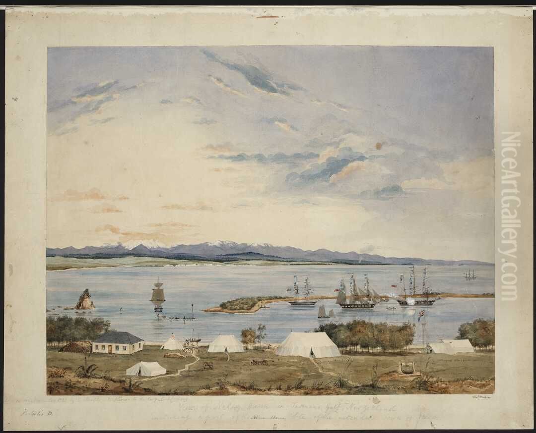 View of Nelson Haven in Tasman's Gulf, New Zealand, including a part of the site of the intended town of Nelson Oil Painting by Charles Heaphy