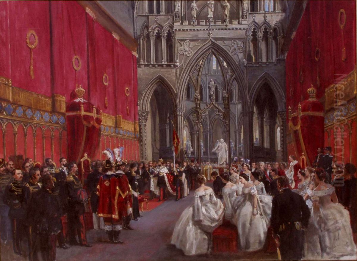 Kong Carl XV`s kroning i Trondheims domkirke 1860 Oil Painting by Peter Nicolai Arbo