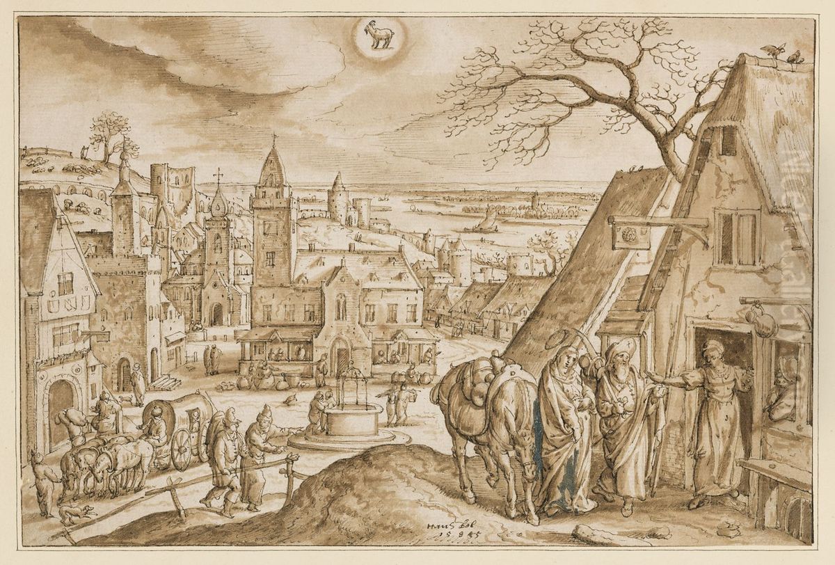 December - Maria en Jozef worden niet toegelaten in de herberg Oil Painting by Hans Bol
