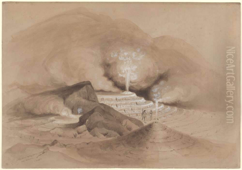 Intermittent boiling spring near Rotorua Oil Painting by Charles Heaphy