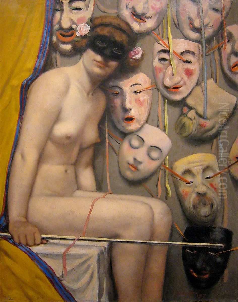 La marchande masque Oil Painting by Armand Rassenfosse