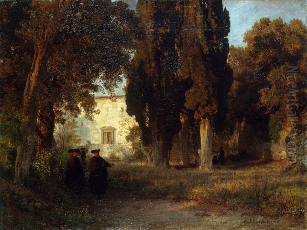 Garden in a Monastery Oil Painting by Oswald Achenbach