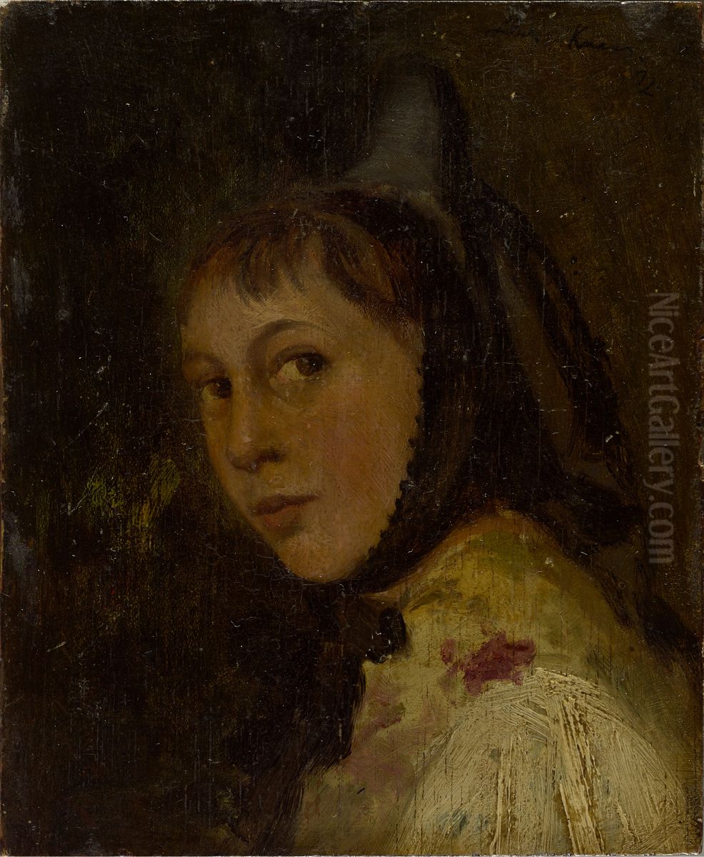 Head of a Peasant Woman Oil Painting by Ludwig Knaus