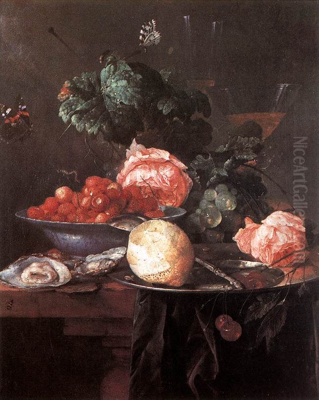 Still Life with Fruit, Flowers and Oysters Oil Painting by Jan Davidsz. De Heem