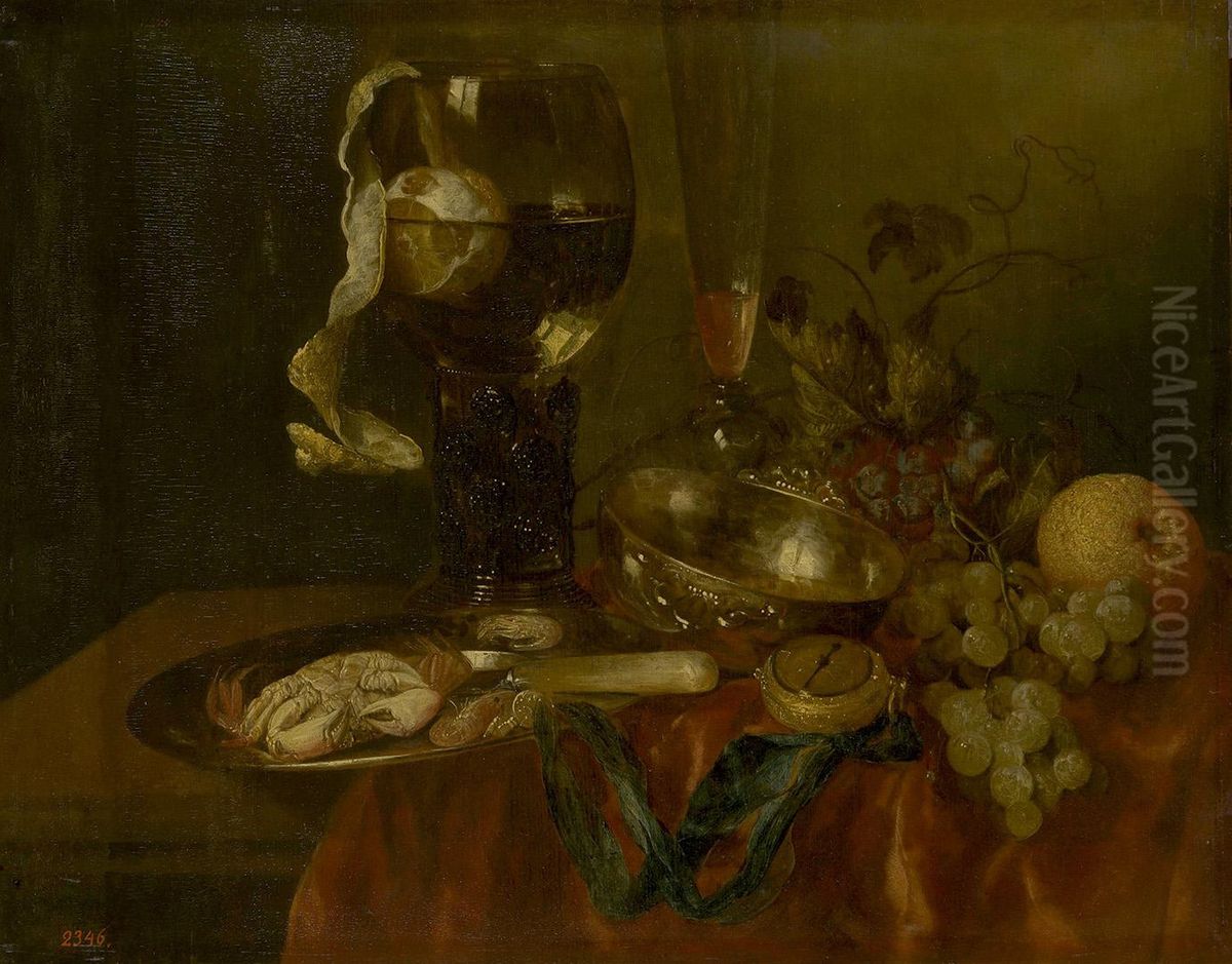 Snack (Still Life with Crab, Fruit and Clock) Oil Painting by Abraham Van Beijeren