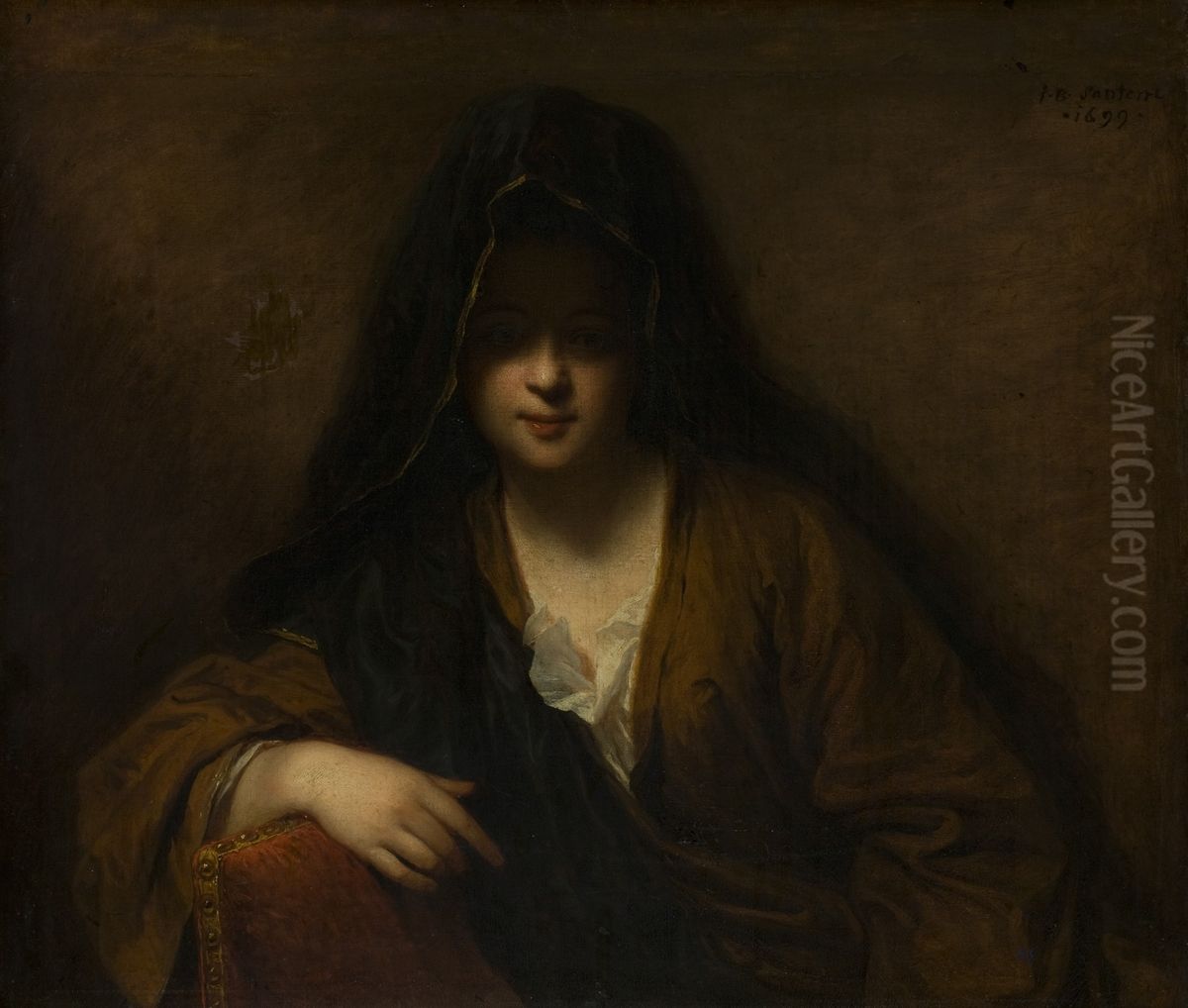 Young Lady with a Veil on Her Head Oil Painting by Jean-Baptiste Santerre
