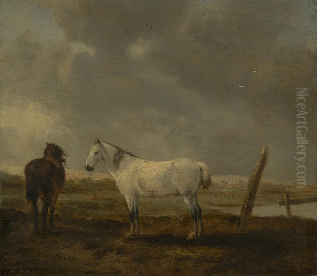 Horses in the Pasture Oil Painting by Pieter Wouwerman