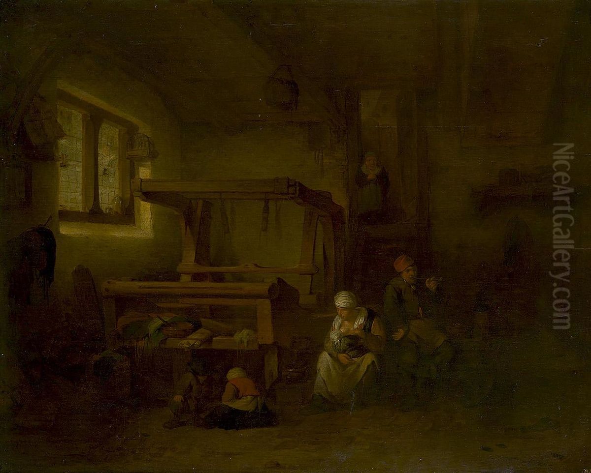 Weaver's Family Oil Painting by Cornelis Pietersz Bega