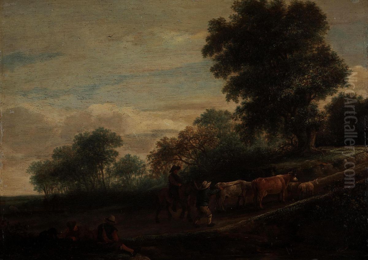 Landscape with Shepherds and Cattle Oil Painting by Adriaen van Ostade