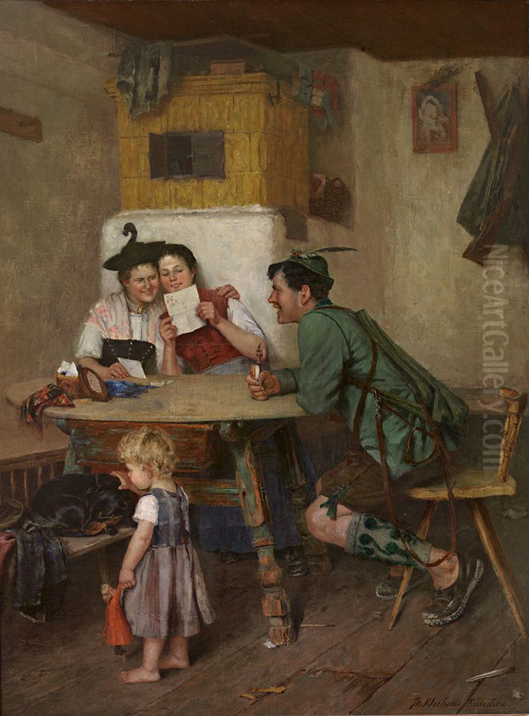 Family read a Letter Oil Painting by Theodor Kleehaas
